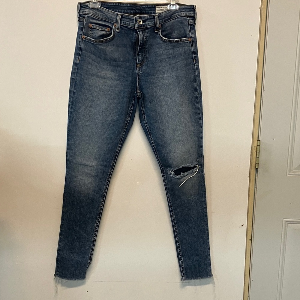 rag & bone Dark Blue Skinny Jeans with Distressed Detail